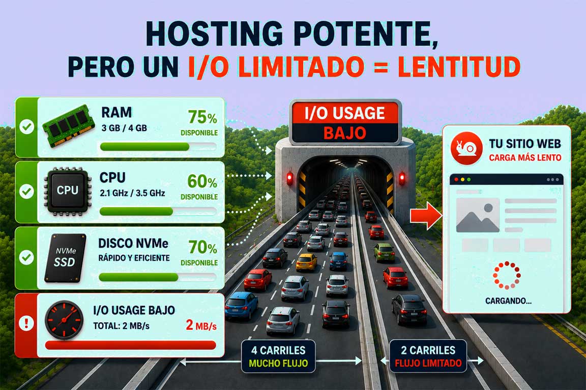 Hosting potente pero lento: el impacto del I/O Usage